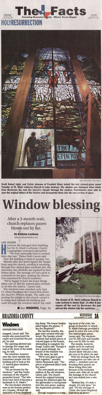 St. Mark Lutheran Church Lake Jackson, Texas newspaper article