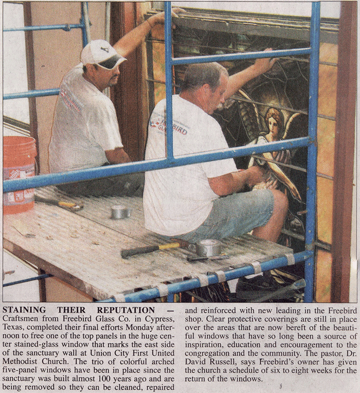 Tennessee newspaper article on Freebird Glass doing restoration